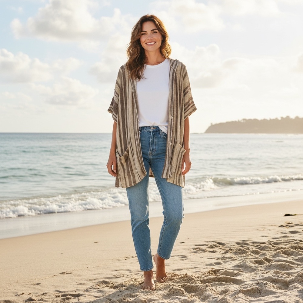 Denim‎ and Supply Ralph Lauren New Linen Knit Hooded Cardigan Sweater